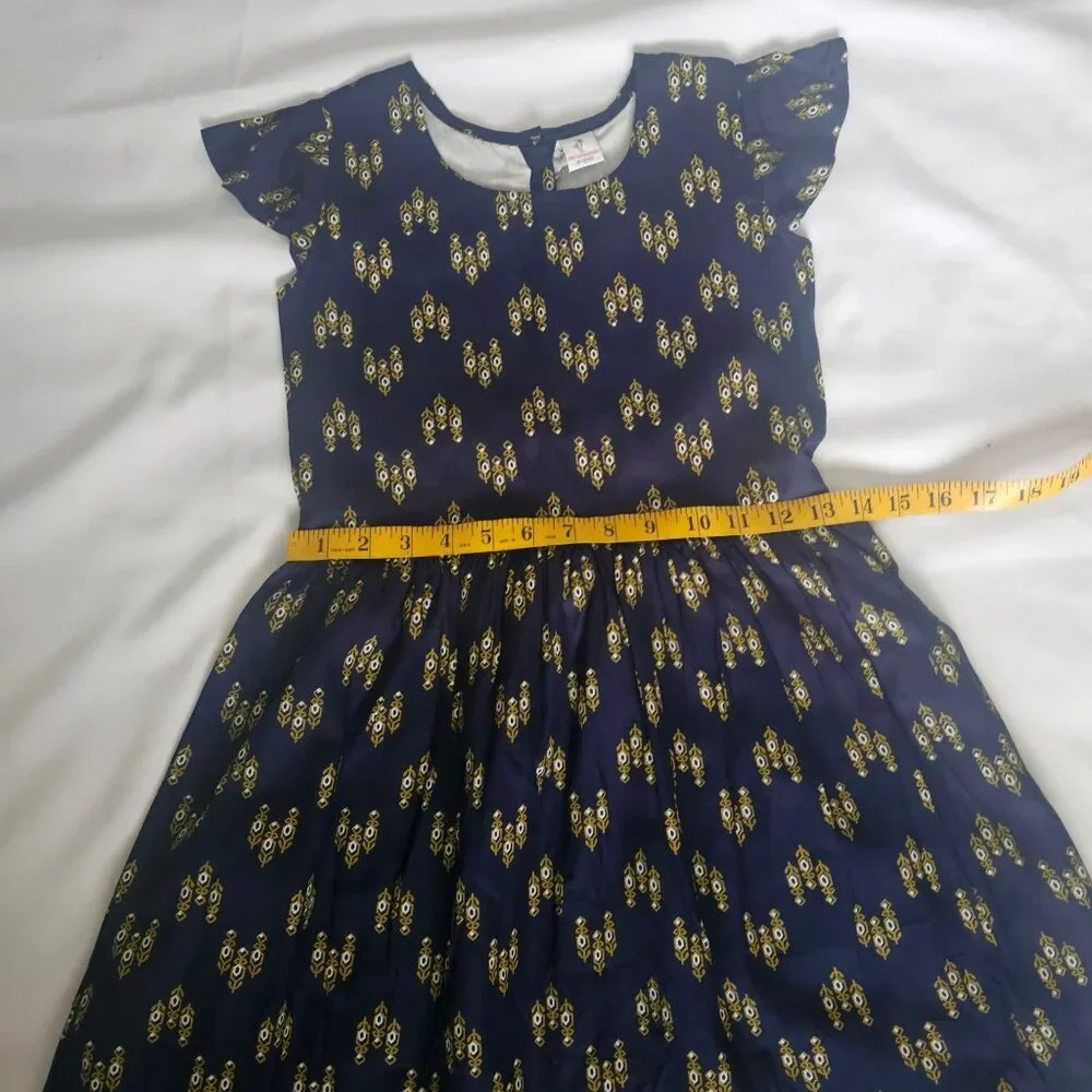 Bird Of Paradise Navy Woven All-Over Print Frock Flutter Sleeve Dress 10-12 NWT - Picture 10 of 11